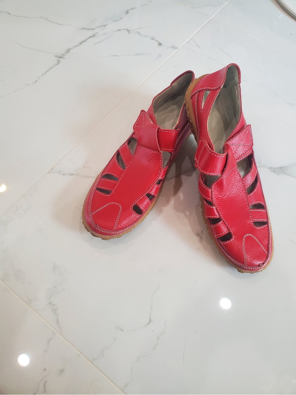 Red Women's Leather Casual Sandals